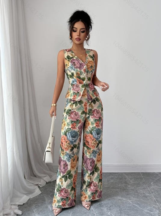 RALO Women’s Floral Sleeveless Tank Top and Full-Length Pants Set - RALO COLLECTION STUDIO