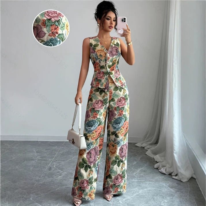 RALO Women’s Floral Sleeveless Tank Top and Full-Length Pants Set - RALO COLLECTION STUDIO