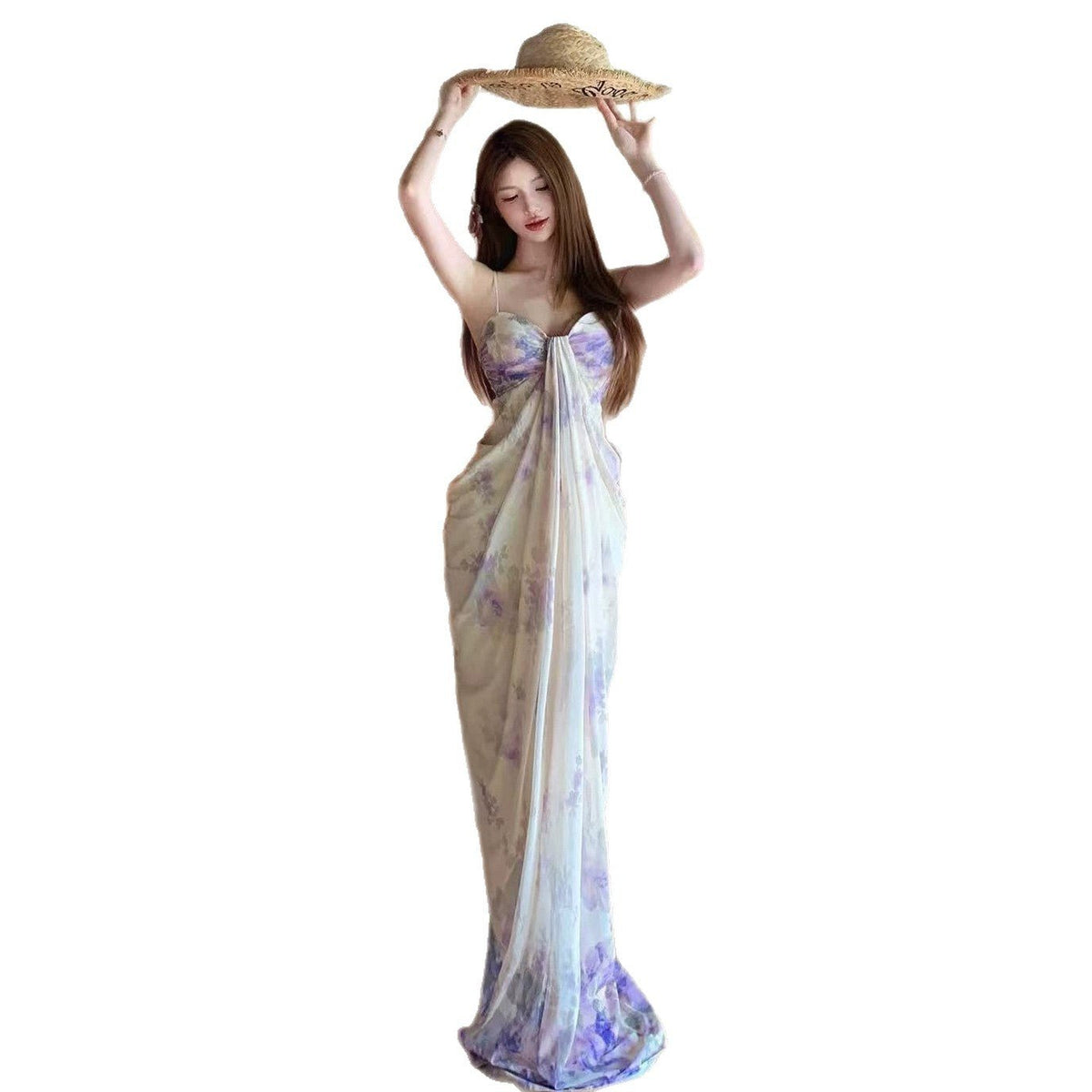 Womens Purple Floral-print Strap Dress - RALO COLLECTION STUDIO