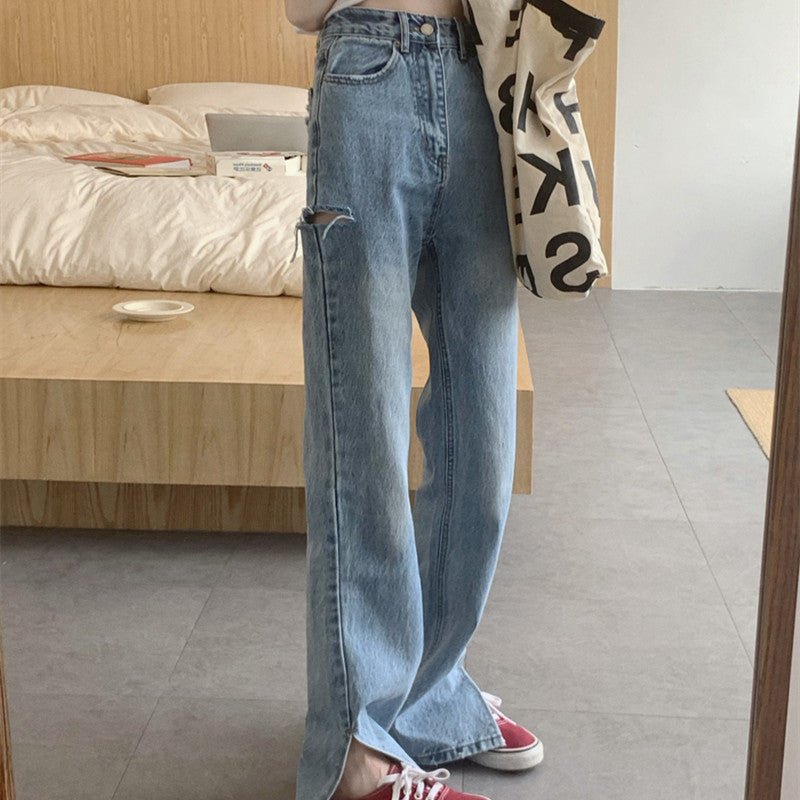 Women's Retro Loose High Waist Slit Jeans - RALO COLLECTION STUDIO