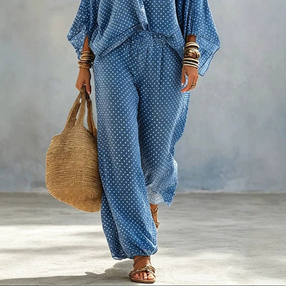 Womens Retro Polka-dot Print Top And Pants - RALO COLLECTION STUDIO