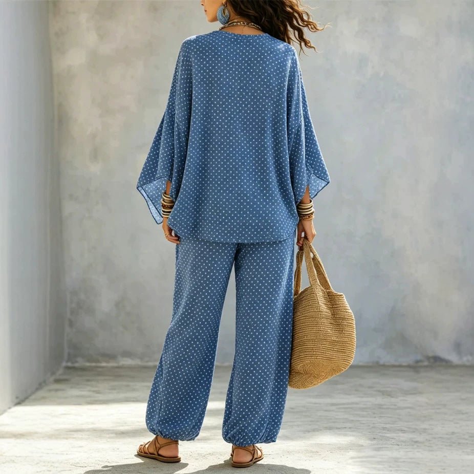 Womens Retro Polka-dot Print Top And Pants - RALO COLLECTION STUDIO
