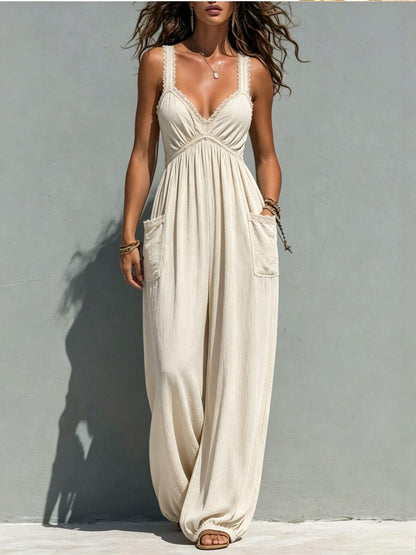 Womens Solid-color Strapless Sleeveless Jumpsuit - RALO COLLECTION STUDIO