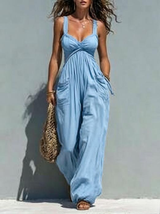 Womens Solid-color Strapless Sleeveless Jumpsuit - RALO COLLECTION STUDIO