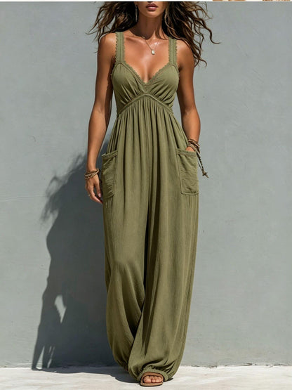 Womens Solid-color Strapless Sleeveless Jumpsuit - RALO COLLECTION STUDIO