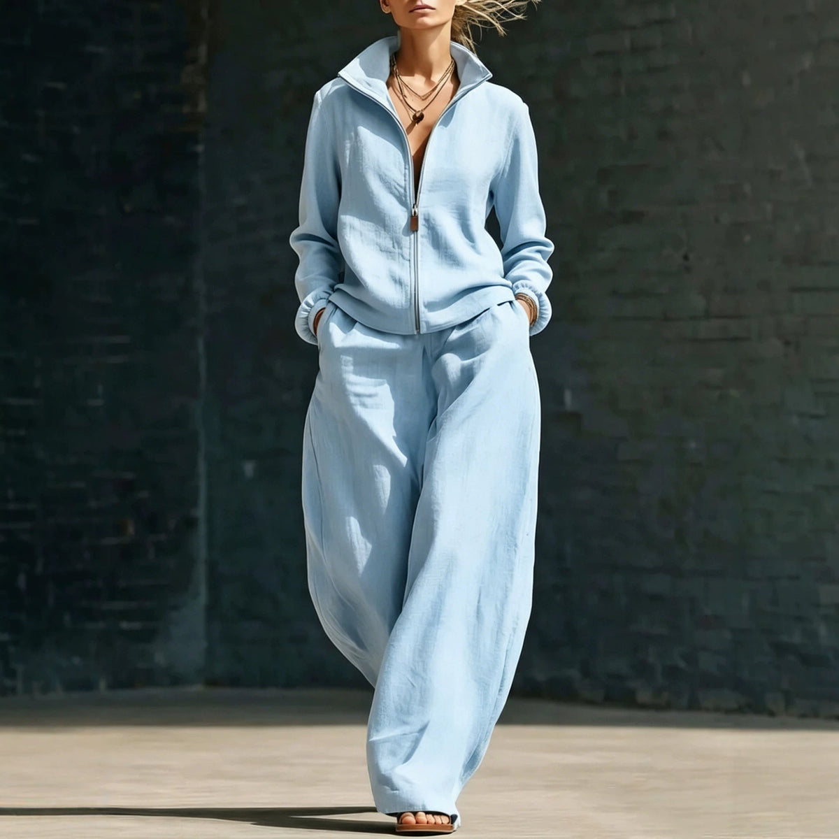 RALO Women’s Stand-Neck Cardigan & Zippered Pants Set - RALO COLLECTION STUDIO