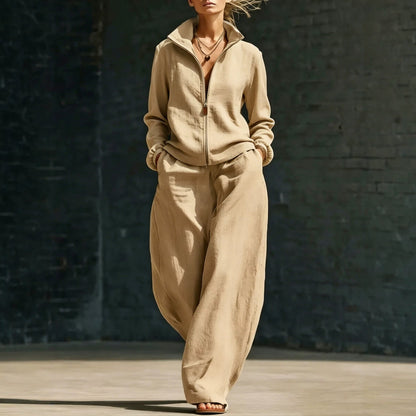 RALO Women’s Stand-Neck Cardigan & Zippered Pants Set - RALO COLLECTION STUDIO