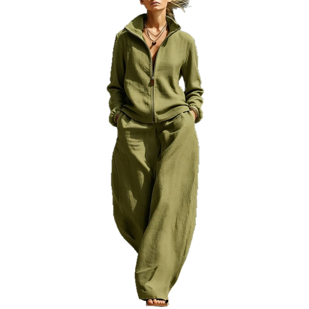 RALO Women’s Stand-Neck Cardigan & Zippered Pants Set - RALO COLLECTION STUDIO