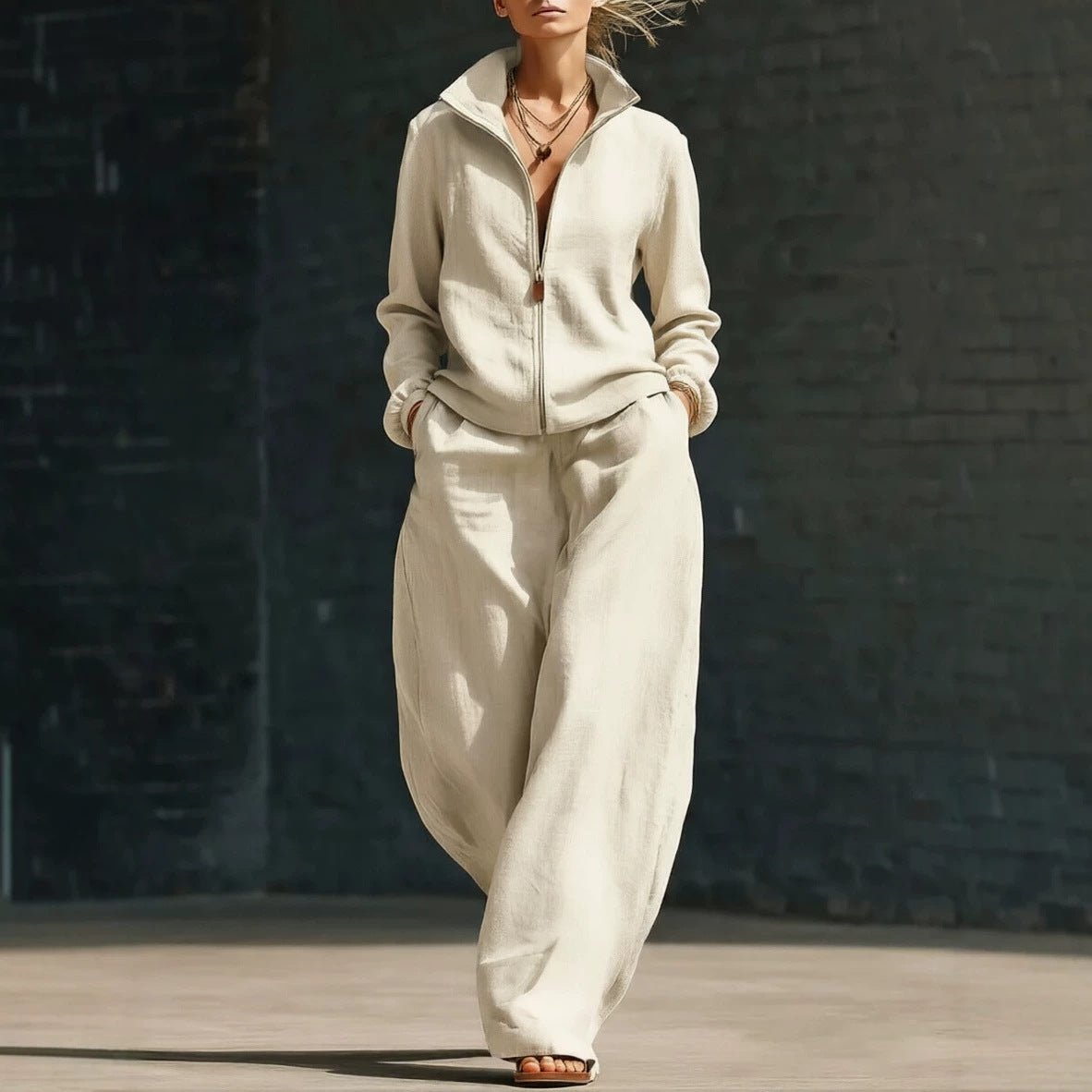 RALO Women’s Stand-Neck Cardigan & Zippered Pants Set - RALO COLLECTION STUDIO