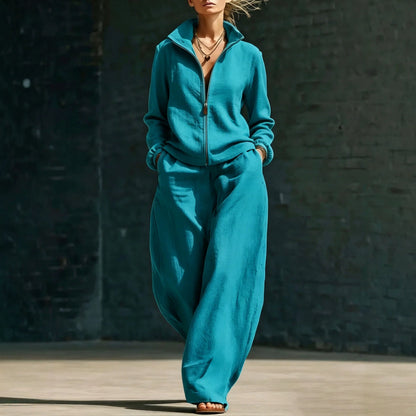 RALO Women’s Stand-Neck Cardigan & Zippered Pants Set - RALO COLLECTION STUDIO