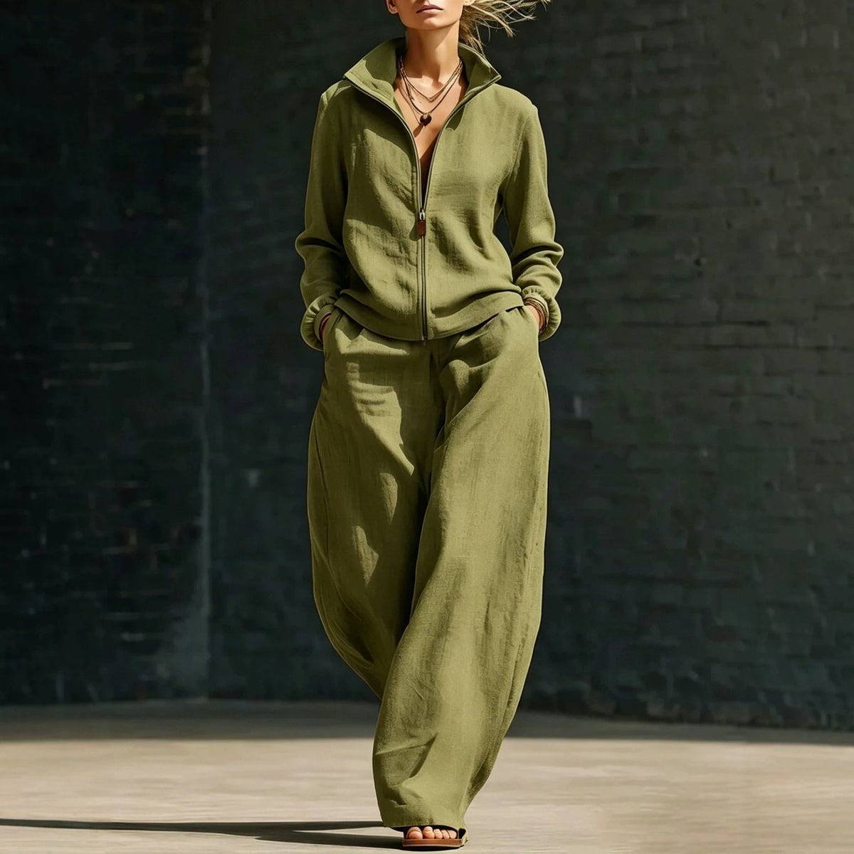 RALO Women’s Stand-Neck Cardigan & Zippered Pants Set - RALO COLLECTION STUDIO