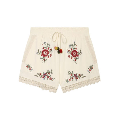 Womens Summer New Arrival Floral Embroidery Top Straight-leg Casual Shorts Set - RALO COLLECTION STUDIO