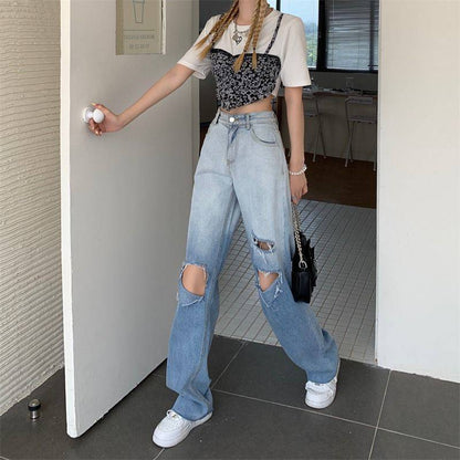 Women's Trendy Gradient High Waist Slim Ripped Jeans - RALO COLLECTION STUDIO