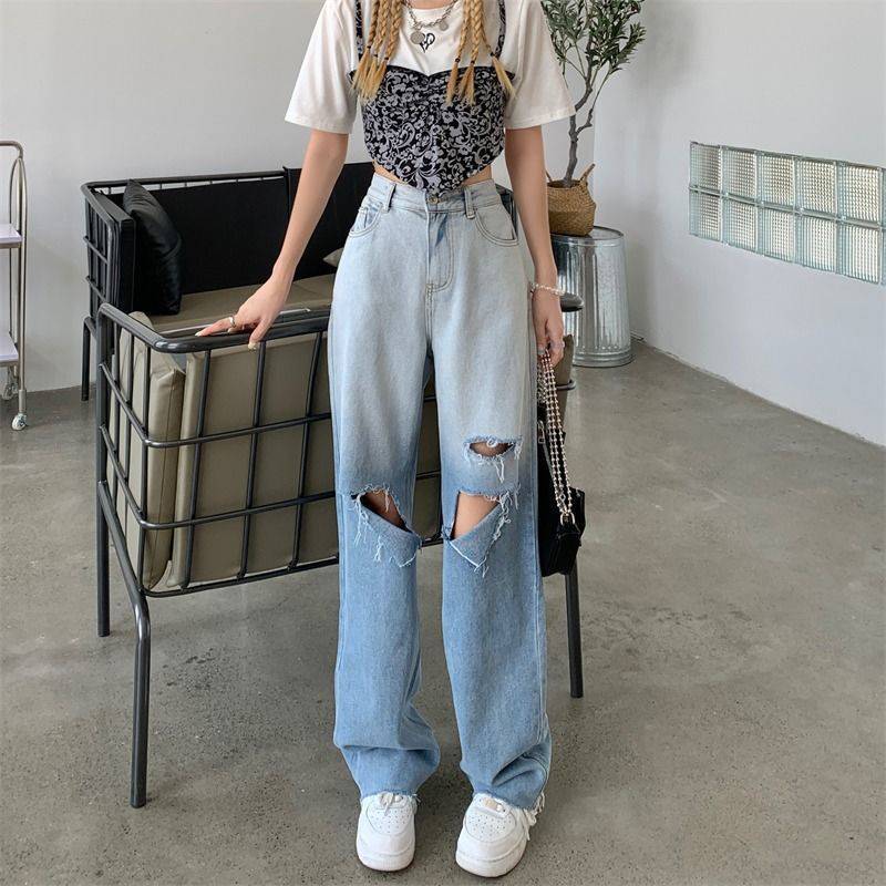 Women's Trendy Gradient High Waist Slim Ripped Jeans - RALO COLLECTION STUDIO