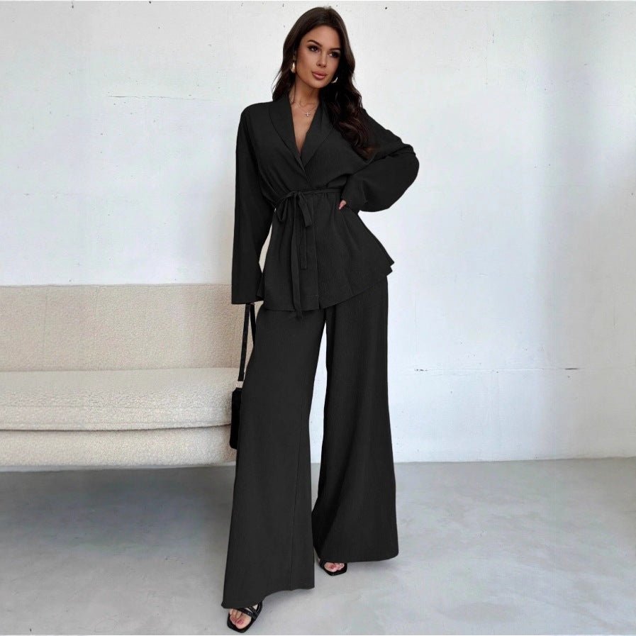 Ralo Women’s V-Neck Long-Sleeve Top & Wide-Leg Pants Set - RALO COLLECTION STUDIO