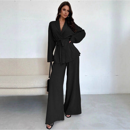 Ralo Women’s V-Neck Long-Sleeve Top & Wide-Leg Pants Set - RALO COLLECTION STUDIO