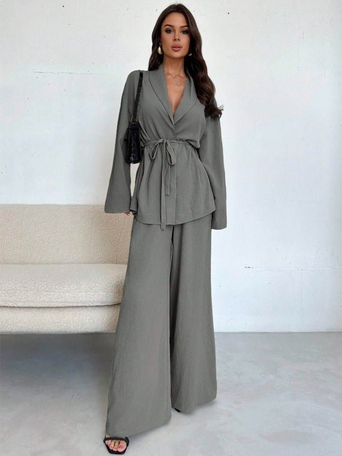 Ralo Women’s V-Neck Long-Sleeve Top & Wide-Leg Pants Set - RALO COLLECTION STUDIO