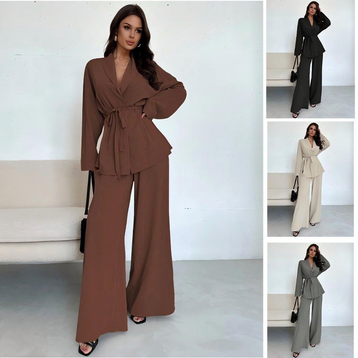 Ralo Women’s V-Neck Long-Sleeve Top & Wide-Leg Pants Set - RALO COLLECTION STUDIO