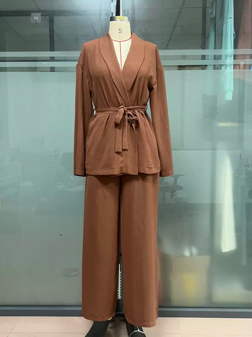 Ralo Women’s V-Neck Long-Sleeve Top & Wide-Leg Pants Set - RALO COLLECTION STUDIO