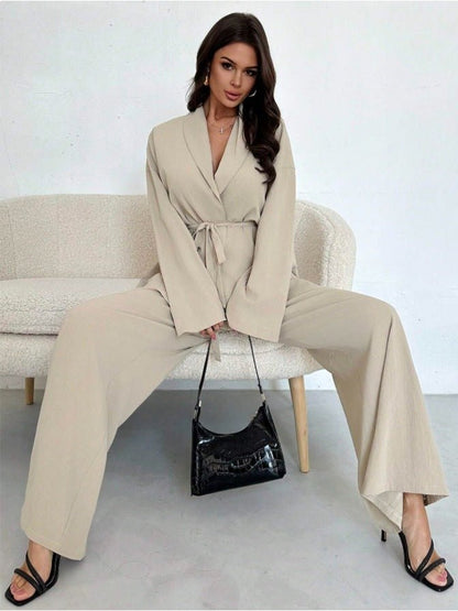Ralo Women’s V-Neck Long-Sleeve Top & Wide-Leg Pants Set - RALO COLLECTION STUDIO