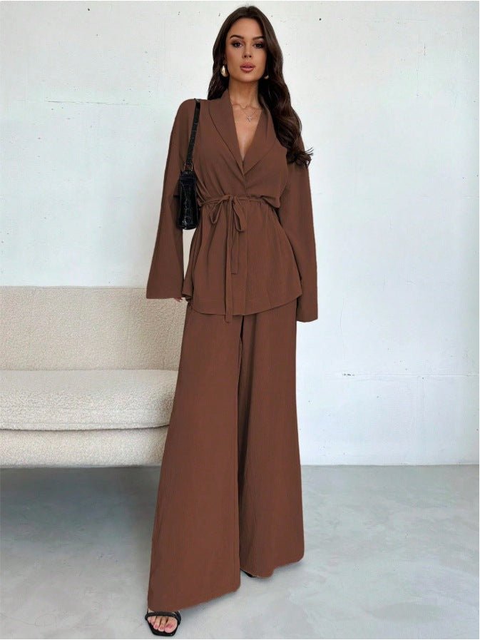 Ralo Women’s V-Neck Long-Sleeve Top & Wide-Leg Pants Set - RALO COLLECTION STUDIO