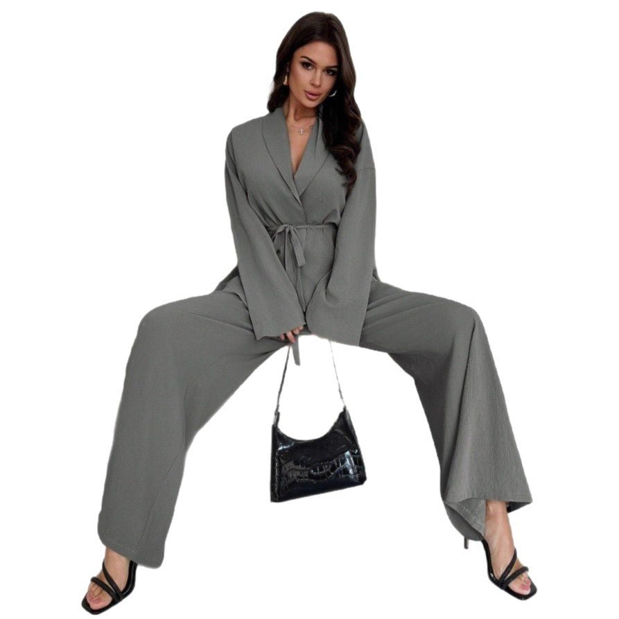 Ralo Women’s V-Neck Long-Sleeve Top & Wide-Leg Pants Set - RALO COLLECTION STUDIO