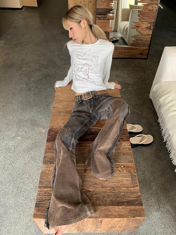 Women's Vintage Distressed Patchwork Tassel Denim Mini Slacks - RALO COLLECTION STUDIO