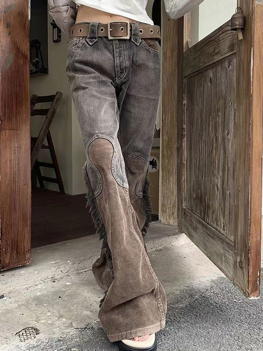 Women's Vintage Distressed Patchwork Tassel Denim Mini Slacks - RALO COLLECTION STUDIO