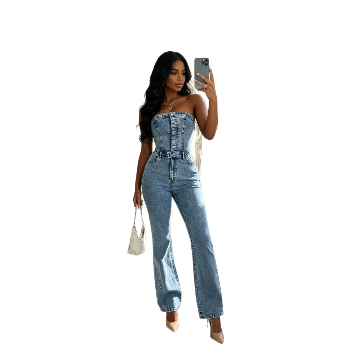 Womens Waist-Cinching Denim Casual Jumpsuit - RALO COLLECTION STUDIO