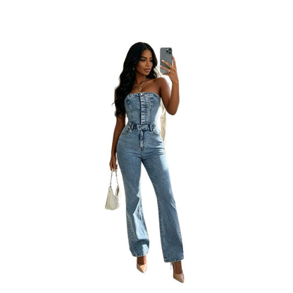 Womens Waist-Cinching Denim Casual Jumpsuit - RALO COLLECTION STUDIO