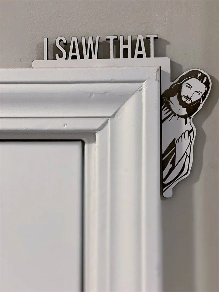 Wooden Door I Saw That Jesus Head Funny Home Decor Frame Ornament AND Merry Christmas Door Frame Decoration Santa Claus Elk - RALO COLLECTION STUDIO
