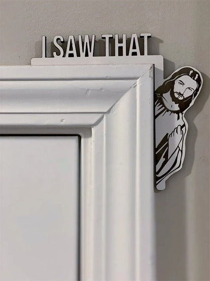 Wooden Door I Saw That Jesus Head Funny Home Decor Frame Ornament AND Merry Christmas Door Frame Decoration Santa Claus Elk - RALO COLLECTION STUDIO