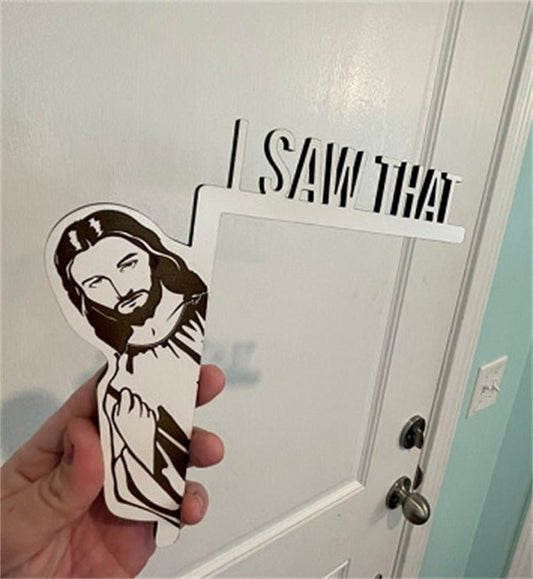 Wooden Door I Saw That Jesus Head Funny Home Decor Frame Ornament AND Merry Christmas Door Frame Decoration Santa Claus Elk - RALO COLLECTION STUDIO