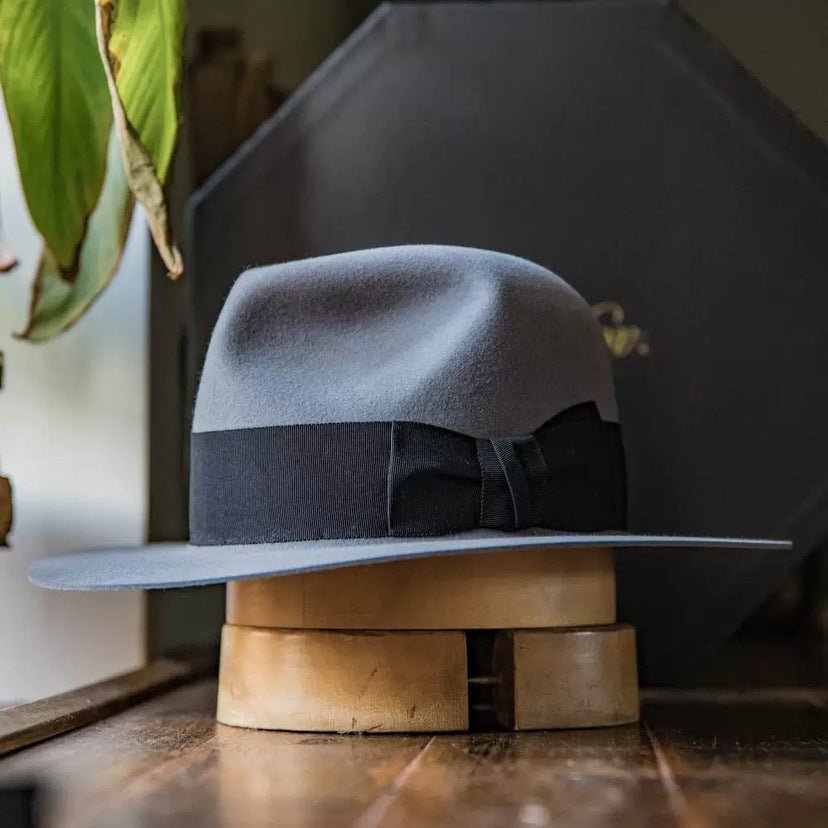 Wool Denim Hat With A Wide Brim And Bow - RALO COLLECTION STUDIO