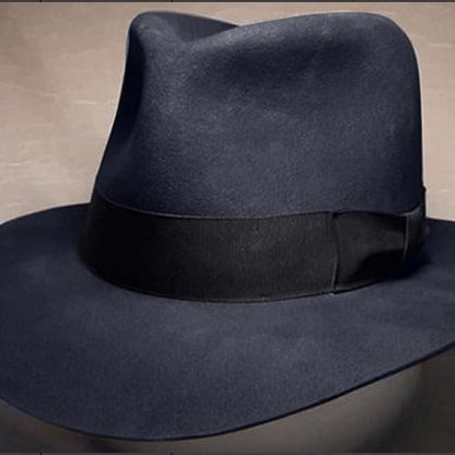 Wool Denim Hat With A Wide Brim And Bow - RALO COLLECTION STUDIO