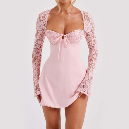 RALO Y2K Lace Long Sleeve Corset Backless Mini Dress - RALO COLLECTION STUDIO