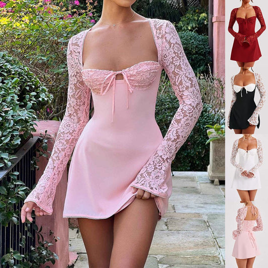 RALO Y2K Lace Long Sleeve Corset Backless Mini Dress - RALO COLLECTION STUDIO